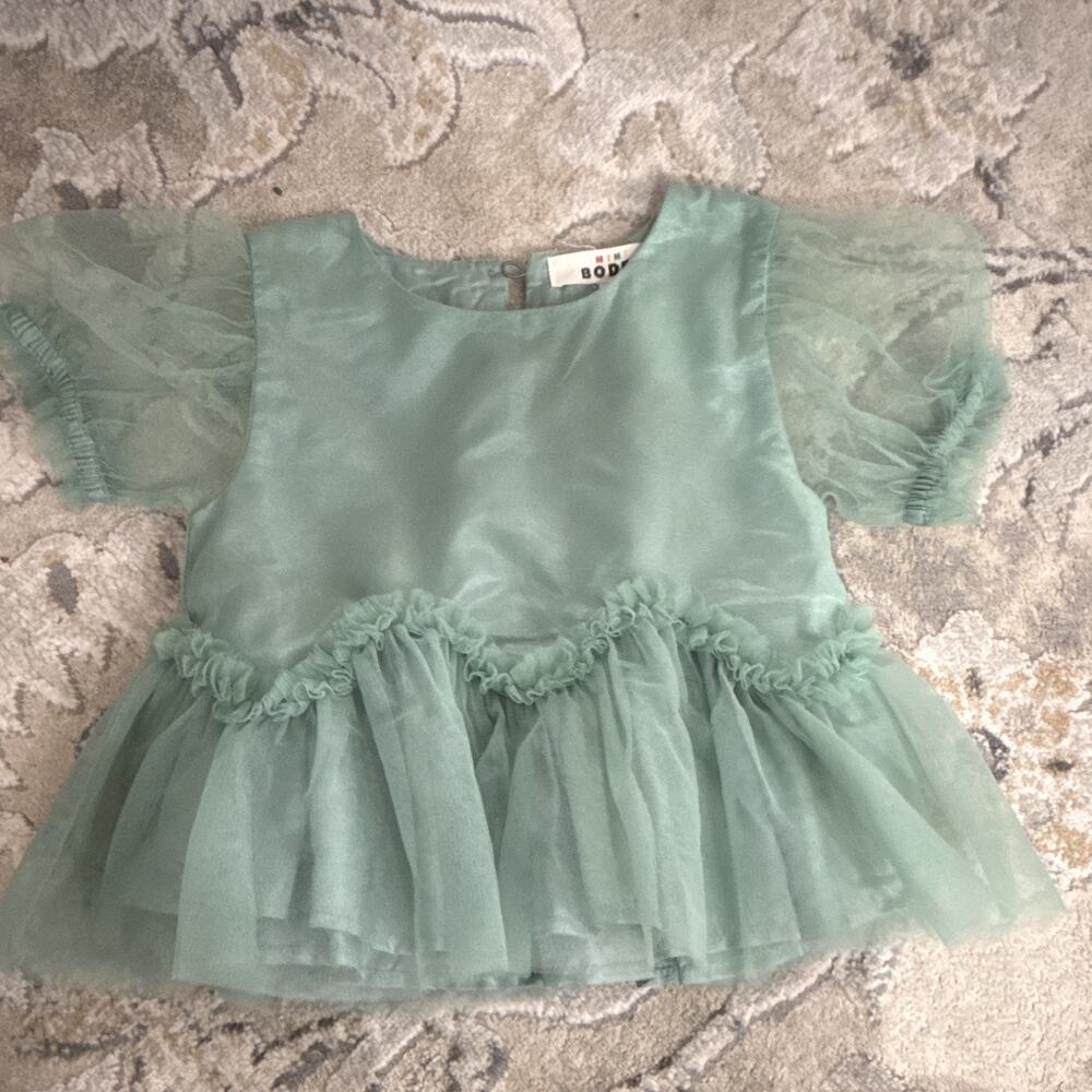 Mini Boden Girls Green Tulle Puff Sleeve Fit & Flare Party Dress 4T